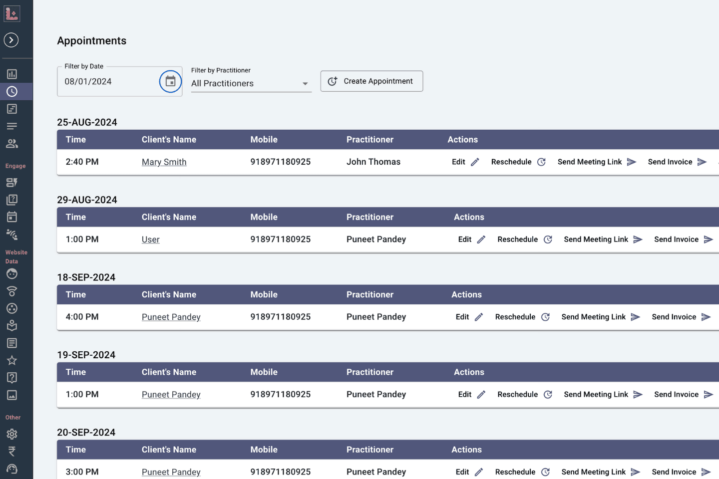 Manage appointments