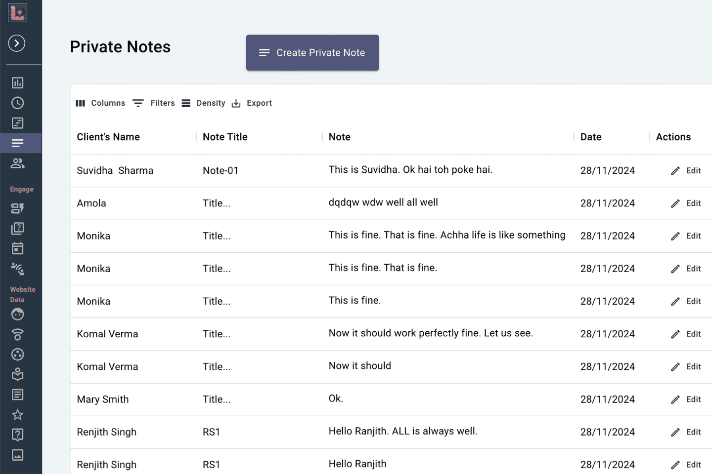 Private notes