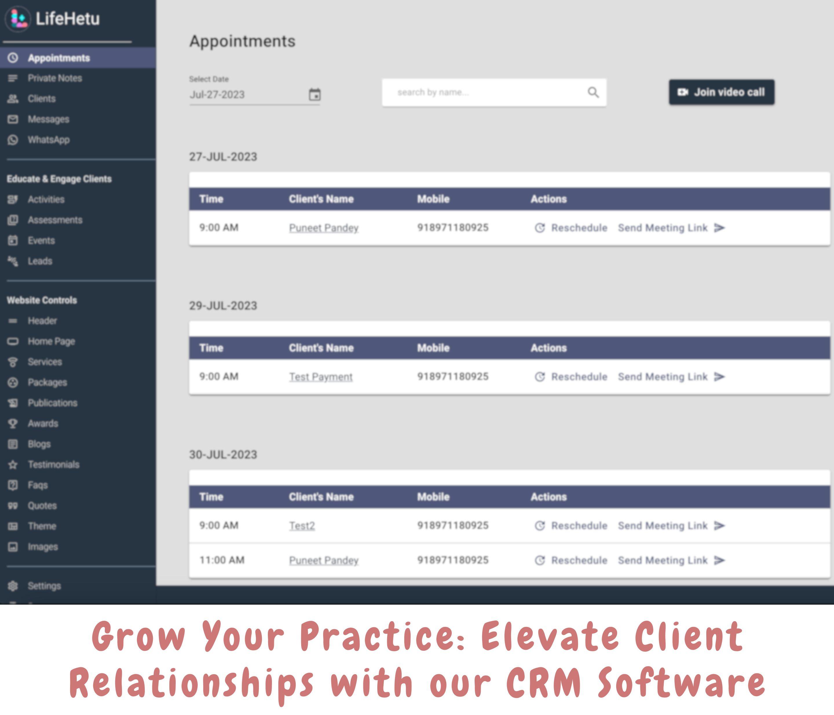 A mental health practice being managed in LifeHetu practice-management software